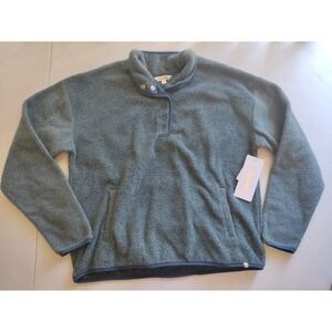 Marika‎ Adventures Womens Pullover Sweatshirt Snap Neck Blue Green Medium M